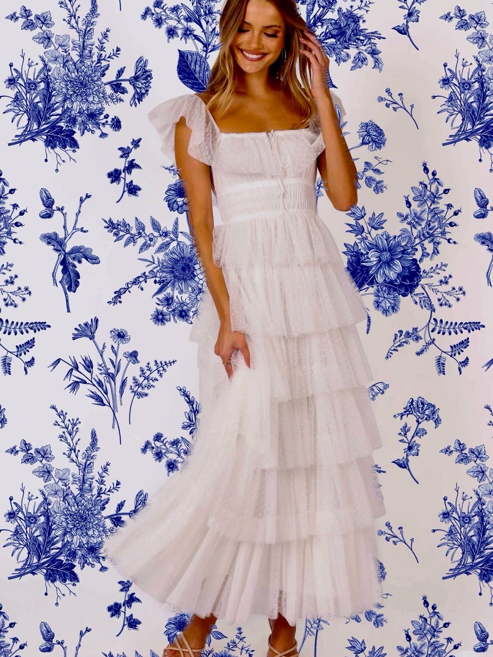 Petal & Pup White Tiered Ruffle Maxi Dress